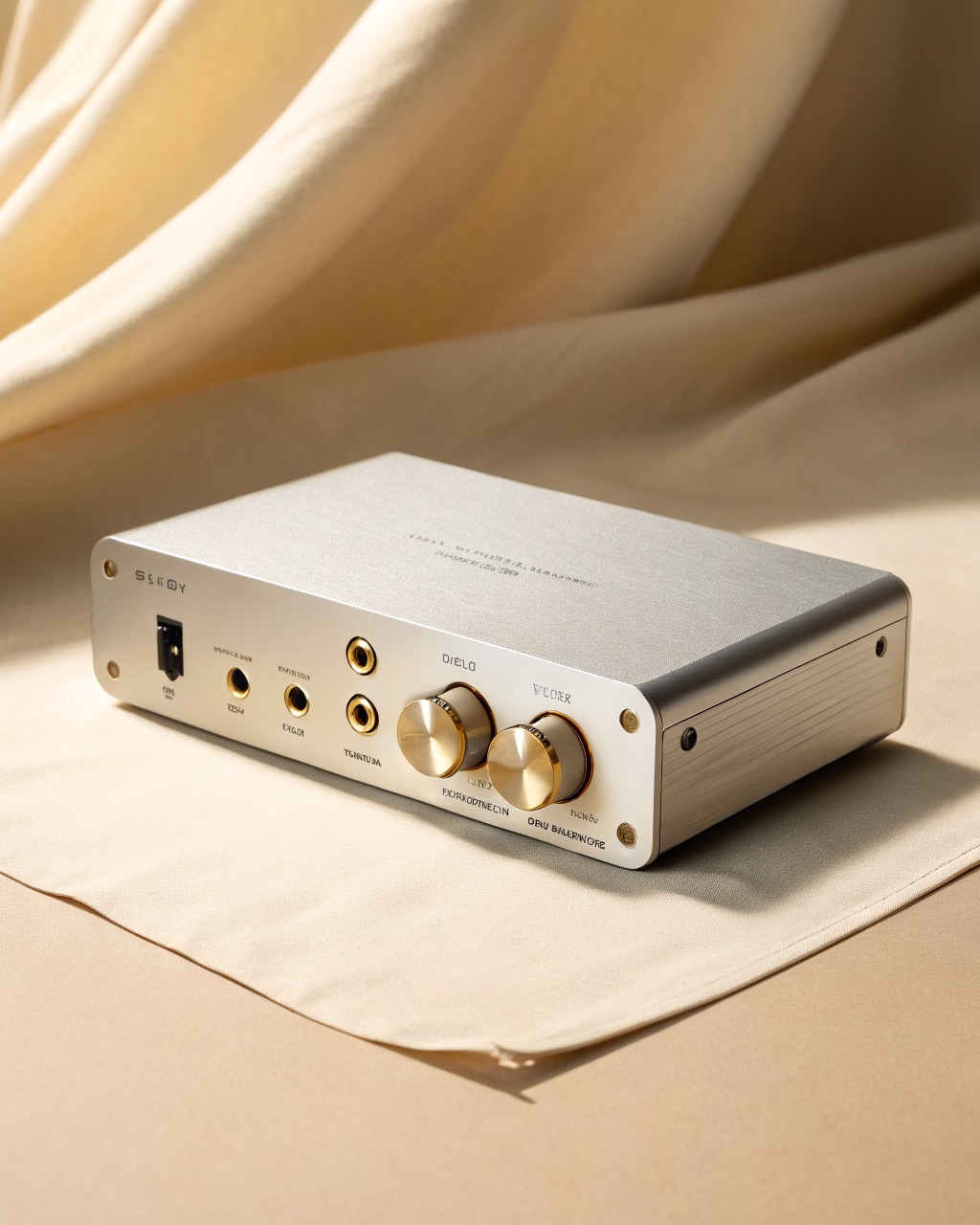Desktop DAC and headphone amplifier with a stepped volume knob and front-panel headphone jack