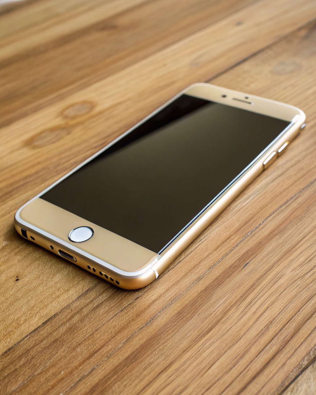 Champagne ultra-thin smartphone shown edge-on to emphasize its slim profile and flat aluminum frame, near-flush dual rear camera, no branding