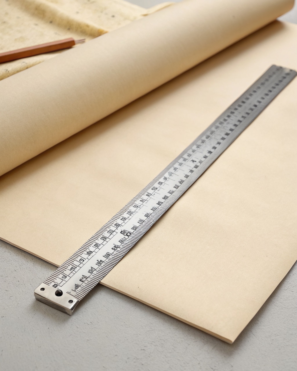 Stainless steel 30 cm ruler showing metric and imperial engravings, with the rubber base strip visible